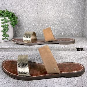 Sam Edelman Gala Leather Gold Slides Sandals Shoes Size 6.5